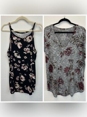Bundle of 2 Floral Lightweight‎ Tops NWT Size XL Gray Black Garden Whimsical